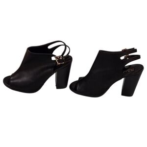 Women's Black Chunky 4" Heel Peep-Toe Strappy Sandal Shoes Size 10